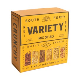 South 40 Snacks Crunchy Nut Bars, Mix of 6 Variety Pack, Touch of Honey, Natural Protein (40g Bar, Pack of 12)
