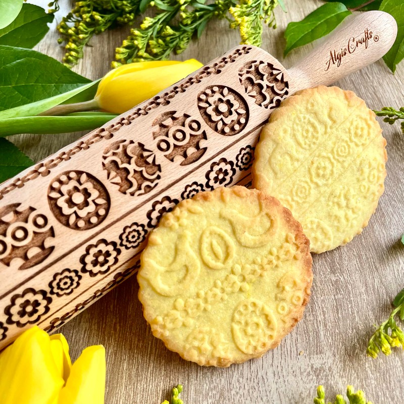 Easter Band Embossed Rolling Pin with Pattern for Homemade Pastries