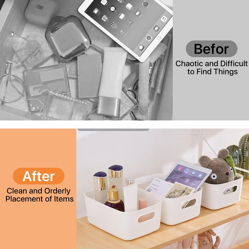 Akamino 10 Pcs Plastic Storage Boxes, 20.5X14X7Cm White Storage Baskets