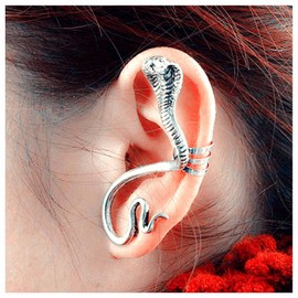 Cimenexe Punk Snake Ear Cuff Earring Retro Cobra Earrings Silver Snake Ear Crawler Earring Large Snake Stud Earring Exaggerated Animal Cartilage Clip Earring Jewellery for Women and Women