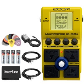 Zoom MS-200D+ Multistomp Drive Pedal Bundle with Zoom AD-16 9V AC adapter, Unbalanced Interconnect Cable, Max AA Batteries (4 Pack), Pick Variety Pack, and More