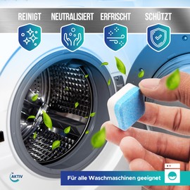 Aktiv Aktiv 24x Waschmaschinenreiniger Tabs extra stark gegen Geruch & Kalk - Waschmaschinen Reiniger mit Formel für Tiefenreinigung - Waschmaschine Hygiene Reinigung 1 Jahres Vorrat