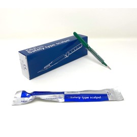 Disposable Safety Scalpels Sterile Surgical Blade Size 15 Stainless Steel with Plastic Handle & Metric Line Individually Foil Wrapped Box of 100