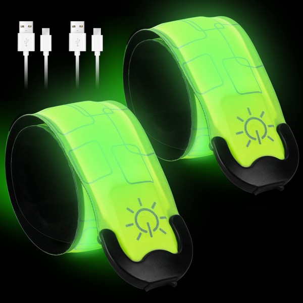 Kihutor LED Armband, Running Light, Rechargeable, Wrap Around Reflective Band, Walking Light, Flashing Function, 3 Lighting Modes, Reflective Visibility, 300 Meters, Waterproof, Bright, Glowing, Fluorescent, Nighttime, Reflective Materials, Arms, Acciden