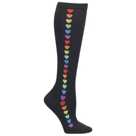 Nurse Mates Socks | 12-14 mmHg Compression | Over The Calf | Comfort Support | 1 Pair | Rainbow Hearts