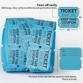 8 Colors Raffle Tickets Double Roll，8000 Tickets (8 Double Rolls of 1000 Tickets Each)，Consecutive Numbers Tearable 50/50 Raffle Admit One Tickets for Events，Classroom，Carnival
