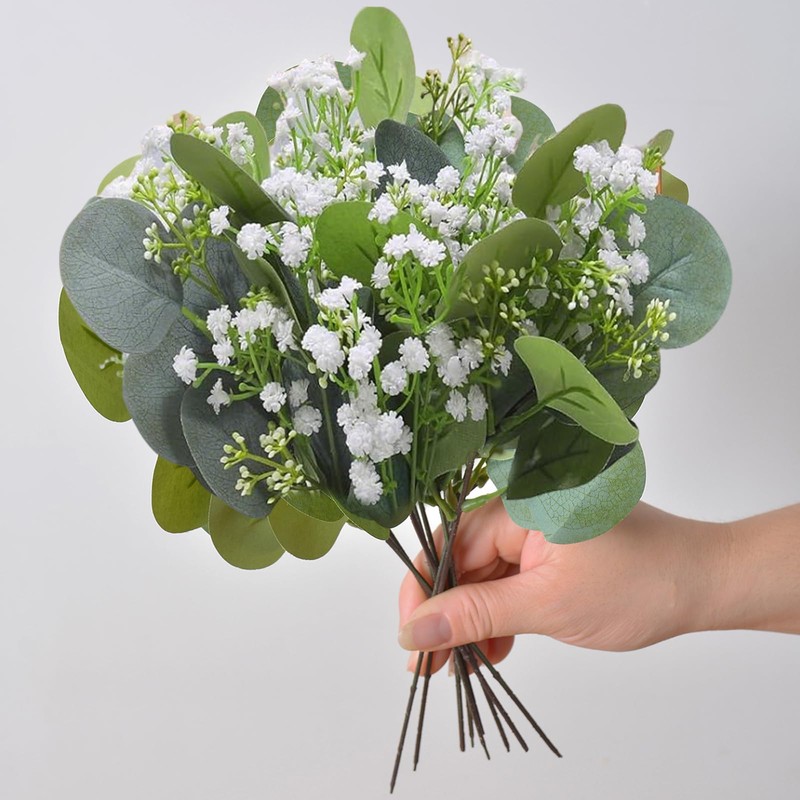 HONQX Artificial Eucalyptus Stems, 24 Pcs Gypsophila Artificial Flowers Greenery