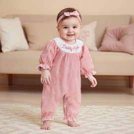 Geagodelia Newborn Baby Girl Spring Fall Outfit Clothes Embroidered Letter Romper Plaid Long Sleeve Jumpsuit Coming Home Clothing (Daddy's Girl, 3-6 Months)