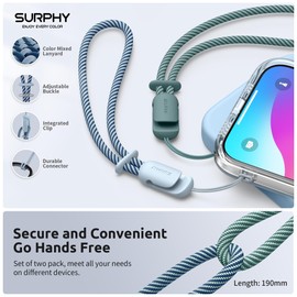 SURPHY Adjustable Lanyard Wristlet Hand Strap, with Integrated Clip Compatible with AirPods, Phone Cases, Cameras, Keys (Cloud Blue & Green)