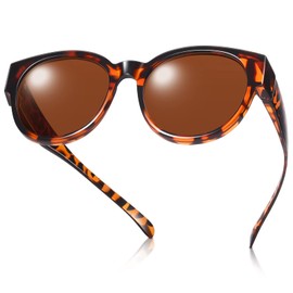 Br’Guras Polarized Oversized Fit over Sunglasses Over Glasses with Cat Eye Frame for Women&Men (Amber leopard/brown, Brown)