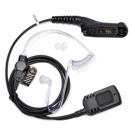 TWAYRDIO Walkie Talkie Surveillance Earpiece for Motorola APX 6000 8000 XPR 7550e, Acoustic Tube Earpiece Headset with Mic, Large PTT and Replacement Earbud for Motorola Two-Way Radio