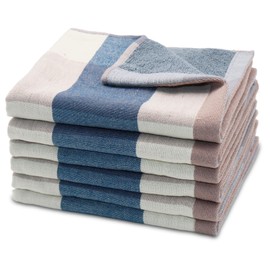 kimteny 6 Pack 100% Cotton Washcloths, Dual-Sided Design (Terry + Gauze) Facecloths, 13x13 Inch Ginghqm Washrags, Soft & Skin-Friendly, for Bathroom, Kitchen & Household (Blue, 13x13 Inches)