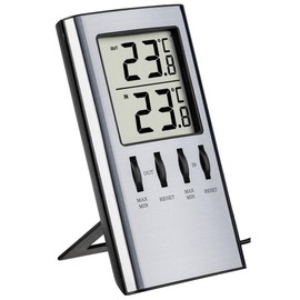 TFA Dostmann Termometro Digitale per Interni ed Esterni, Temperatura Esterna, Temperatura Interna, Ideale Anche per congelatore/Acquario, 30.1027, Grigio Argento