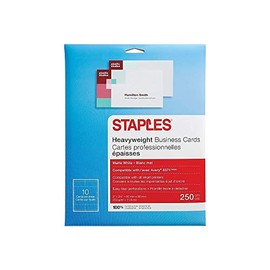 Staples 610381 Inkjet Business Cards 2-Inch x 3 1/2-Inch Matte White 250/Cards