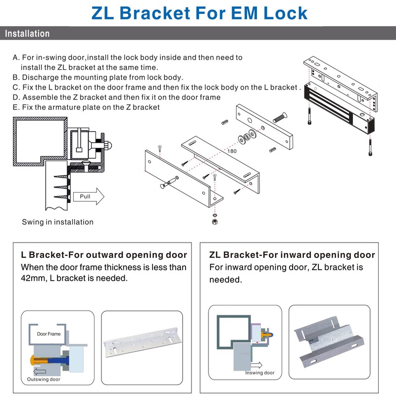 UHPPOTE Z and L Bracket for Inward Door 180KG/350lbs Holding