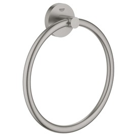 GROHE Start QuickFix Towel Ring (Metal, Concealed Fastening, Including Screws and Dowels, Extra Easy to Fit with GROHE QuickGlue), Size 200 mm, Stainless Steel Look, 41174DC0