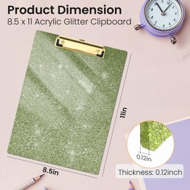 Juvealoe Acrylic Glitter Clipboards Set of 2, 8.5 x 11 Sparkly Clip Board with Low Profile Gold Clip, Suitable for Classroom School and Office, Desk Accessories, Grass Green