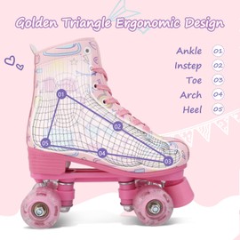 XUDREZ Roller Skates for Girls and Women, Stylish Pattern Pink Roller Skates with Light Up Wheels for Kids Youth Girls Ages 6-12 Indoor Outdoor (Pink,34-Youth 3)