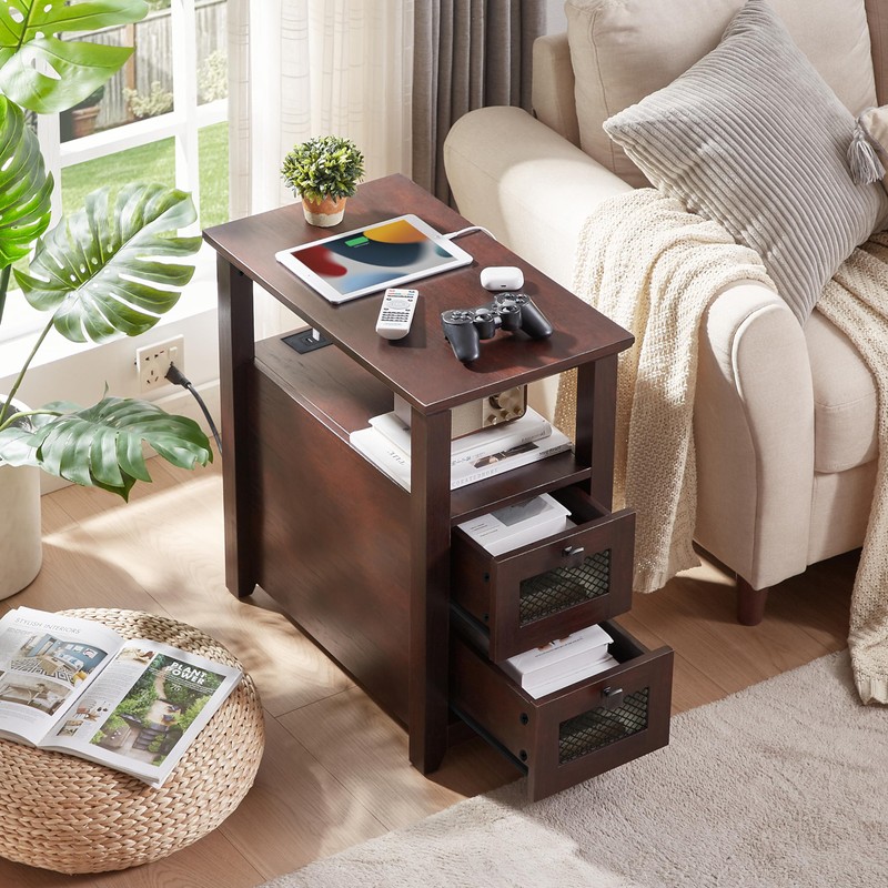 HDDDZSW Farmhouse XXL End Table with Charging Station, Narrow Side