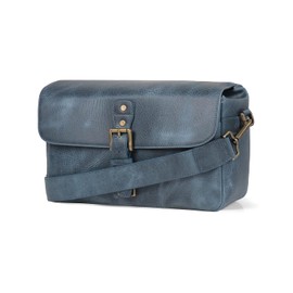MegaGear Genuine Leather Camera Messenger Bag for Mirrorless, Instant and DSLR, Blue (MG1333)