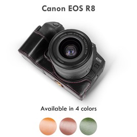 Rieibi R8 Half Case, Handmade PU Leather Half Camera Case for Canon EOS R8, Black