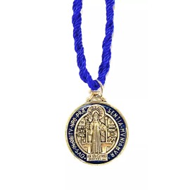 St Benedict Blue Protection Medal Pendant String Necklace San Benito Medalla