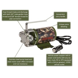 Red Lion 14942008 MPFV12CAMO 12V, 300 GPH Camouflage Non-Submersible Multi-Purpose Transfer Pump with Vehicle Power Adapter, Green/Camo