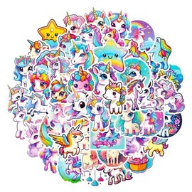 50 Unicorn Stickers for Children - for Water Bottle, Birthday Party Bag, Laptop, Scrapbook - Mini Cartoon Unicorns