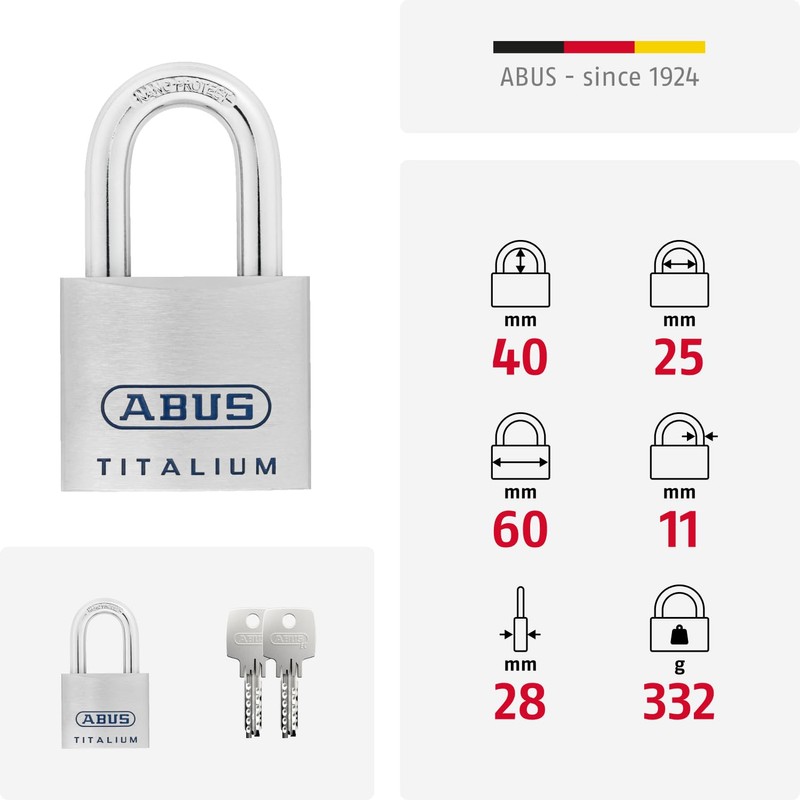 ABUS Mechanical 96TI/60 ka 7566 Titanium open shackle padlock –