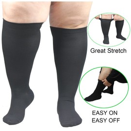 Plus Size Compression Socks Wide Calf for Women and Men,Flight Socks Extra Large Size Circulation Support Recovery for Nurses Running Pregnant Travel 1 Pair