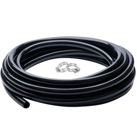 ZY-hosetube 1/4" id - 10ft Black Vinyl Tubing Flexible PVC Tube Hybrid Hose Transfer Water Fuel Gas for Pond Fountain Garden Waterfall, Durable and Safe, with 2 Hose Clamps