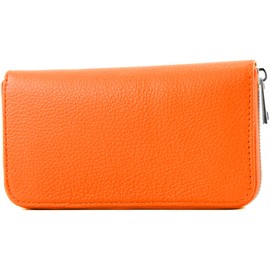 modamoda de SILBER-P02 Women's Leather Wallet Long Handmade in Italy, orange