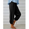 HangNiFang Cotton Linen Capri Pants for Women High Elastic Waisted