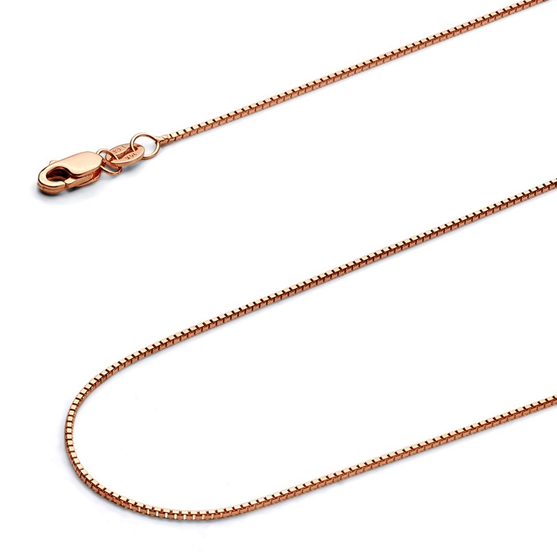 14k REAL Rose/Pink Gold Solid 0.9mm Box Link Chain Necklace