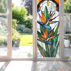 Decorative Bird of Paradise Stained Glass Window Film, Bird of Paradise Stained Glass Window Film for Bathroom Door Heat Anti UV