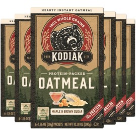 Kodiak Instant Oatmeal Packets, Maple Brown Sugar, High Protein,100% Whole Grains, 6 boxes with 6 packets each (36 packets total)