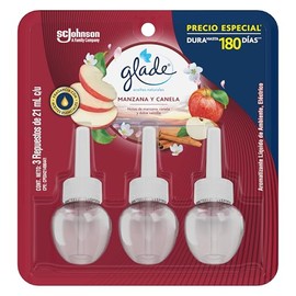 Glade Aceites Naturales Aromatizante de Ambiente Continuo, Repuesto Econopack, Aroma Manzana y Canela, 63 ml