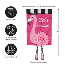 Evergreen Flag Let's Flamingle Applique Garden Flag - 12.5 x 18 Inches Outdoor Decor For Homes and Gardens