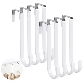 ilauke Door Hooks for Hanging, Pack of 8 Coat Hooks Door with Felt Pads as Surface Protection, Hooks for Door Coat Rack, Stainless Steel Door Coat Rack for Hanging Jackets, Bags and Cupboard (White)