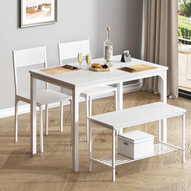 DlandHome Dining Table with 2 Chairs and 1 Bench Dining