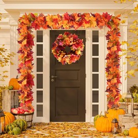 6 Pack 5.8Ft/Piece Fall Leaves Maple Leaf Garland for Mantle Artificial Autumn Hanging Foliage for Home Fall Decor Wedding Fireplace Party
