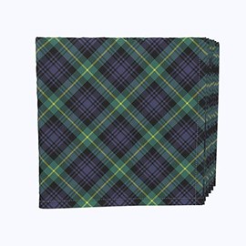 Fabric Textile Products | Blue & Green Tartan Cloth Napkins | Plaid Napkin Set of 4 | Stain-Resistant for Easy Care | Made in The USA