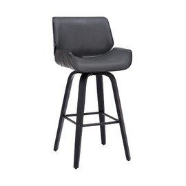 Armen Living Tyler 30" Bar Height Swivel Grey Faux Leather and Black Wood Bar Stool