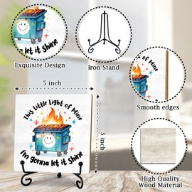 5" Wooden Plaque, This Little Light Of Mine I'm Gonna Let It Shine,Inspirational Tabletop Decor Motivational Shelf Decor With 1 Metal Support,Home Office Table Desk Decor & Accessories - A01