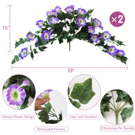 Artificial Fake Flowers Plants for Outdoor Decoration, 2PCS Faux Petunias Silk Plants UV Resistant Realistic Porch Garden Balcony Decor, Fake Flowers for Outdoor Planters Home Decor(Pure purple)