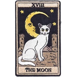 The Moon Cat Tarot Card Fortune Telling 3.6" Iron On Embroidered Thermoadhesive Patch for Clothing