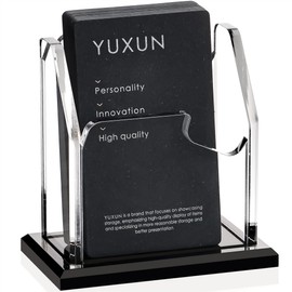 YUXUN Business Card Holder for Desk Vertical 1 Tier 1 Slot ,Black Acrylic Business Card Display Stand for Men & Women,Desktop Business Card Organizer for Office Home Exhibition, 50-60 Card Capacity