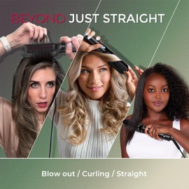 TYMO Flat Iron Hair Straightener Brush 2 in 1, 800M Ions Hair Straighteners for Women, Ceramic Dual Voltage Straightening Hot Comb for Anti-Frizz Straights, Waves, Curls, 3X Less Heat Damage, Black