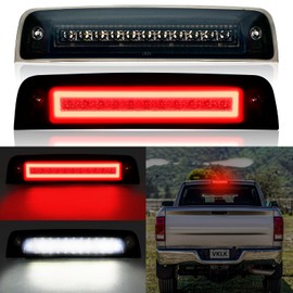 VKLK LED Strobe Third Brake Light Compatible with Ram 1500 2500 3500 4500 5500 2010-2018, White Roof Cargo Light with Seal Foam Gaskets Pickup Truck, F1 Style Red Flash Smoked High Mounted Stop Lights