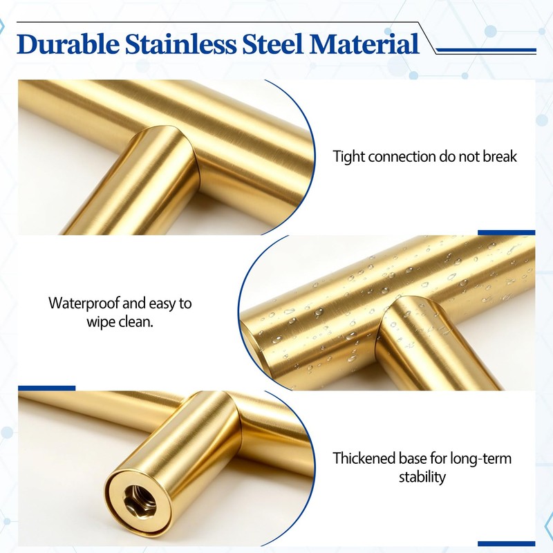 Qimoo 4 Pack Brushed Gold Cabinet Handles, 3-3/4 in Hole